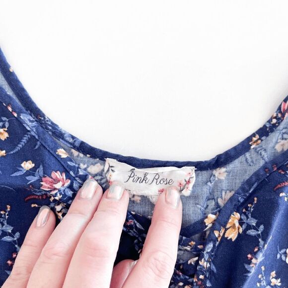 Pink Rose Womens Romper Jumpsuit Sleeveless Floral Print Navy Blue Large - Picture 3 of 8